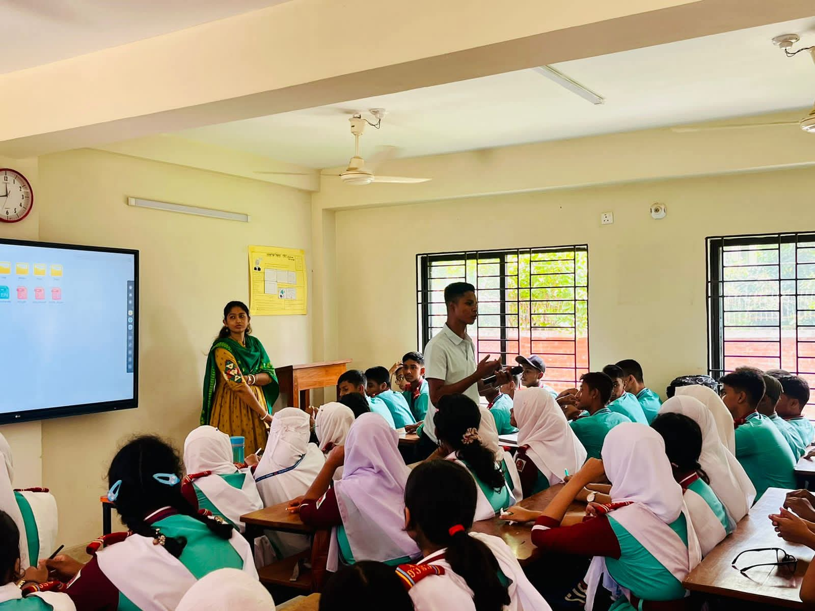 Students participating in a classroom discussion